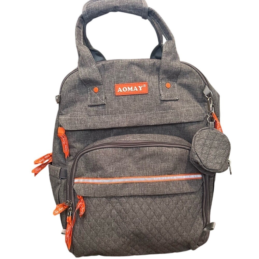 AOMAY‎ Gray Diaper Backpack with Multiple Pockets and Storage